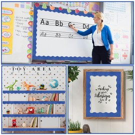 60PT Shine Scalloped Bulletin Board Border- Blue Bulletin Board Border, Shiny Blue Trim Decorative Roll for Classroom, School, Office, Home