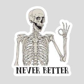 Artsy Legacy Never Better Skeleton Sticker, Funny Stickers Graphic Vinyl Decal for Water Bottles Windows Bumpers Laptops Phone Waterproof