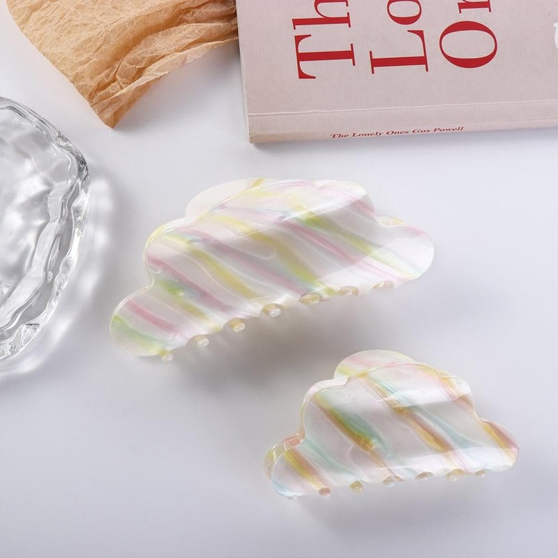 2 Pcs Hair Claw Clips, Rainbow Stripe Cloud Shape Acetate
