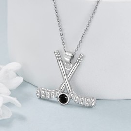 YAFEINI Hockey Necklace Sterling Silver Hockey Stick and Ball Pendant Necklace Hockey Jewellery Gifts for Women, Silver