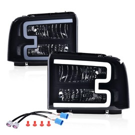 PIT66 LED DRL Headlight Compatible with Ford F250 F350 F450 F550 Super Duty 2005-2007 / Compatible with Excursion 2005 6C3Z13008DB,6C3Z13008CB,FO2502217,FO2503217