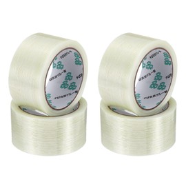 MECCANIXITY Strapping Tape, 4 Roll 2 Inch x 22 Yards Reinforced Packing Tape Filament Tape Heavy Task Packing Transparent 5.9 Mil Striped for Package Transport Electric Equipment Packaging