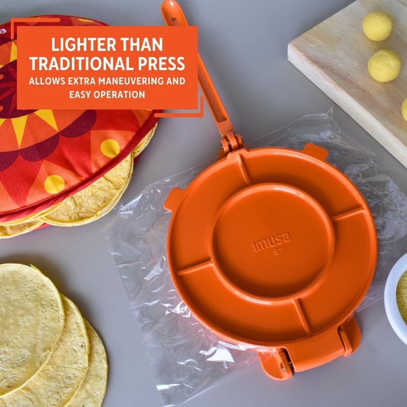 IMUSA USA Aluminum Tortilla Press 8-Inch, Orange