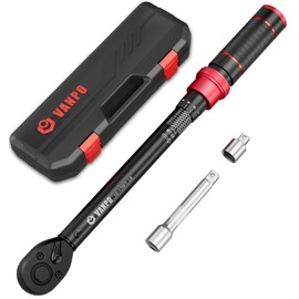 VANPO 1/2-inch Drive Click Torque Wrench,10-170 Ft-Lb/13.6-230.5 Nm, Adjustable Torque Wrench Set with 1/2" to 3/8" Adapter, 125mm Extension Bar, 72-Tooth Torque Wrench for Moto, Car Maintenance