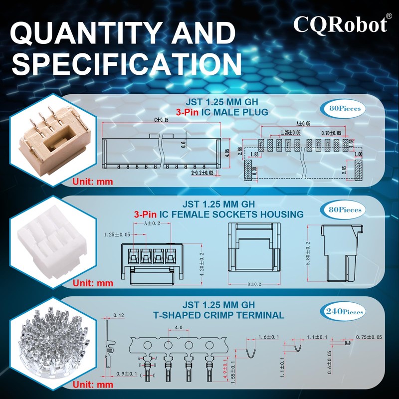 CQRobot JST GH 1.25 mm Pitch 3-Pin Electronic Computer Connector