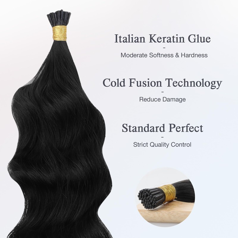 DOORES I Tip Hair Extensions, Deep Black, 50 g/50 Strands,