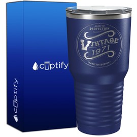 Cuptify 1971 Aged to Perfection Vintage 54th Birthday Gift for Men and Women 54 Years Old on Navy Blue 30 oz Insulated Stainless Steel Tumbler with Lid