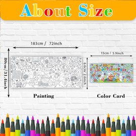 Easter Giant Coloring Poster Happy Easter Jumbo Coloring Large Poster - 30 x 72 Inches Coloring Tablecloth for Kids Easter School Classroom Home Party Supplies Decorations
