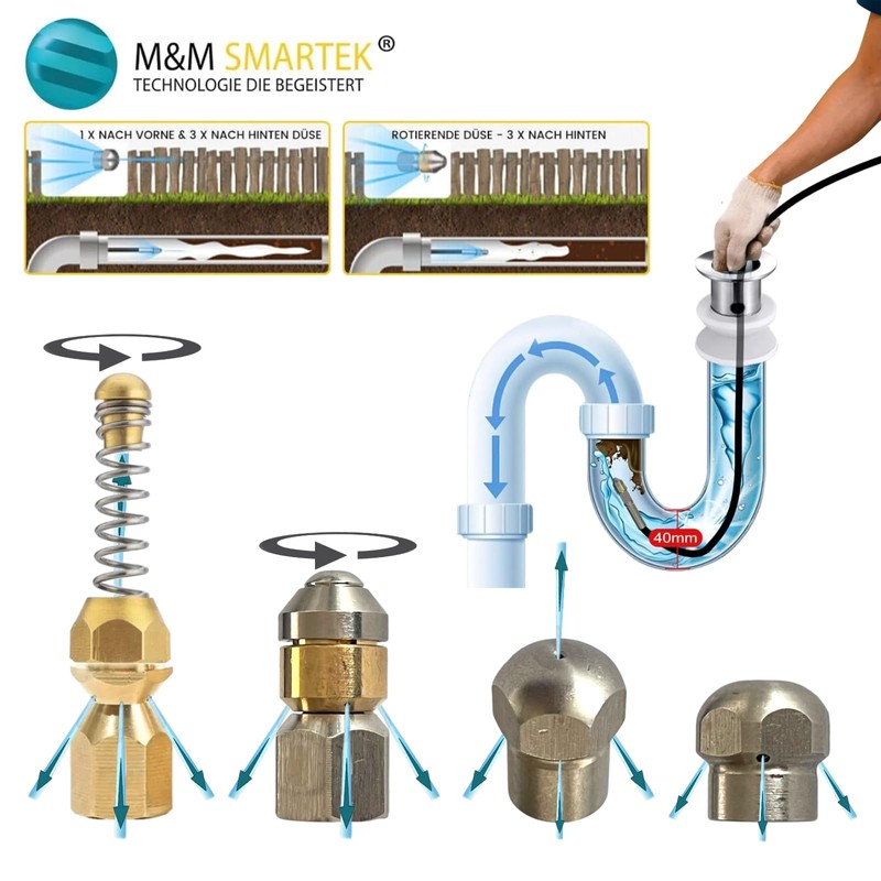 M&M Smartek Pipe Cleaning Nozzle for Kärcher Kränzle Nilfisk etc.