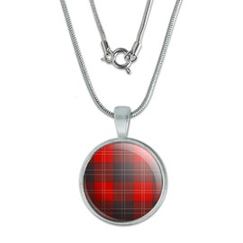 GRAPHICS & MORE Plaid Red Gray Grey Pattern 0.75" Pendant with Sterling Silver Plated Chain