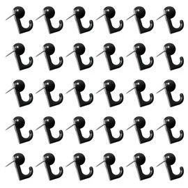 Pack of 50 Push Pin Hooks, Black Plastic Thumb Tack Hooks, Decorative Wall Hanging Nails for Cork Board, Wall Hanging, Map, Calendar, Pictures, Office, Home, School Supplies