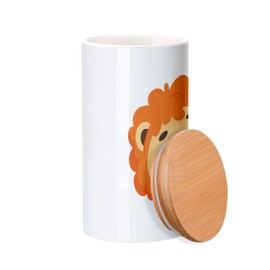 Fabulous Ceramic Pot with Lid Bamboo - Lion Astrology Sign Zodiac Drawing Symbol Illustration - 30 oz - Kitchen Utensils Pot