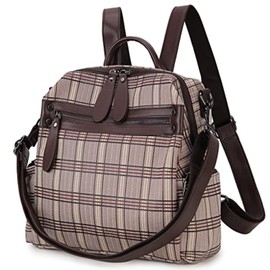 MayBlosom Women Backpack Purse, PU Leather Fashion Convertible 2 Ways Shoulder Bag Travel Daypacks for School Work (Coffee Grid)