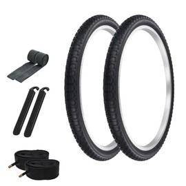 PRO+ Pair of Bicycle TIRE 24" X 1.75" Black/Black SIDEWALL COMP III Tread (2) Tires W/Tubes, Rim Strips & TIRE LEVERS BMX Bike P-104A