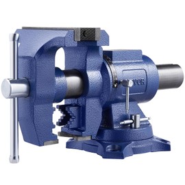 VEVOR Heavy Duty Bench Vise, 6-1/2" Jaw Width, 5" Max Jaw Opening Multi-Purpose Ductile Iron Bench Vise with Anvil, 360° Swivel Base Head, 3" Throat, 5620 lbs Clamp Force, for Pipe Repairing