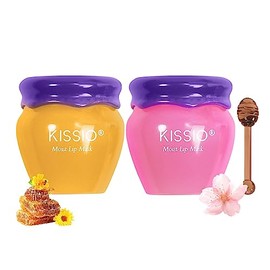 KISSIO Lip Mask,Honey and Cherry Lips Mask Set,Repair Lips Day and Night,Plant Extract,Moisturize Overnight,Hydrating Lip Balm(2 pcs)