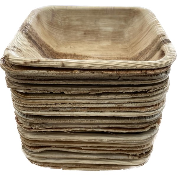 Disposable Palm Leaf Bowls - 5.5 inch - 25 Pack - Deep Square Bowls - 100% All Natural Areca Palm Leaf Tableware - Compostable and Biodegradable Tableware Perfect for Picnics, BBQ, and Outdoor Parties