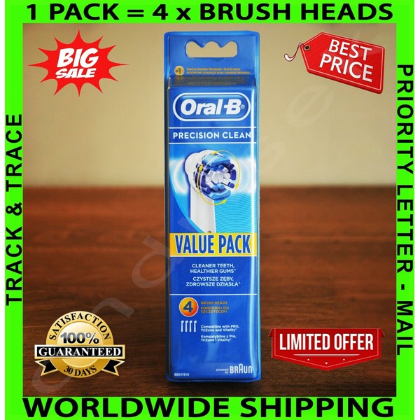 Braun Oral-B PRECISION CLEAN Toothbrush Replacement Heads 4 Pack GENUINE