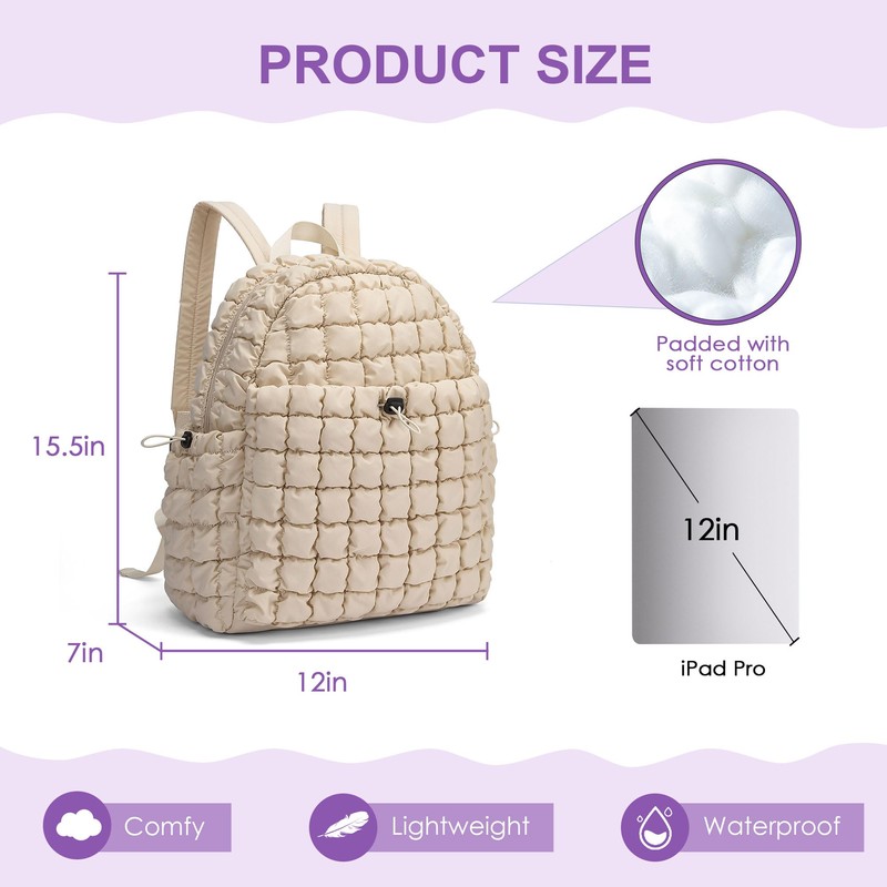 CORALDAISY Quilted Backpack for Women Lightweight Puffer Backpack, Hiker Pack