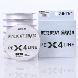 Zotic Resident Braid PE X4/X8 4-Way / 8-Way Braided Fishing Line for Baitcaster and Spinning Rod, Professional Fishing Accessories, Predatory Fish, Fishing Tendon, 100 m 150 m 300 m (X4 White, 150 m -
