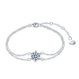 MICMIF Silver 925 Chain Bracelets for Women 1 Carat Moissanite Diamond Bracelet Women's VVS1 D Colour Moissanite Chain Bracelets Adjustable Jewellery Silver Bracelets for Women Girlfriend, Sterling