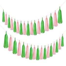 Mefuny 20PCS Pink and Green Paper Decorations Tissue Paper Tassel Garland DIY HangingDecorations for Party Decorations