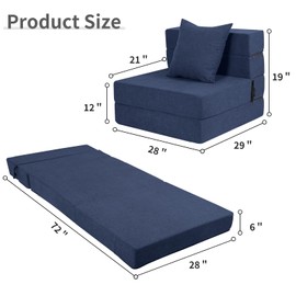 LOVMOC Futon Sofa Bed, High-Density Memory Foam Sofa Bed with a Fluffy Pillow, Folding Floor Couch Guest Bed, Single Size, Navy