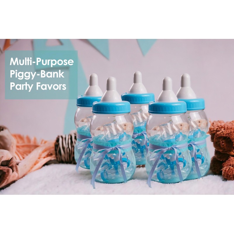 Evershine Plastic Baby Bottle Bank, 13" Blue Fillable Baby Shower