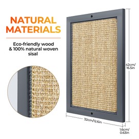 Cat Scratching Post - BXL, Natural Wooden Sisal Cat Wall Scratcher, Floor or Wall Mounted Vertical Cat Scratch Pad for Indoor Cats Adults or Kittens, Cat Wall Furniture Protector - Grey