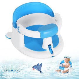 Kirumie TPR Skin-Friendly Baby Bath Seat for Babies 6 Months & Up, Non-Slip Suction Cup Toddler Bath Seat for Baby Bathtub (Blue)