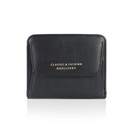 MultiValue Small Wallet for Women, PU Leather Credit Card Holder Bifold Slim Ladies Wallet with ID Window Coin Pocket (Black)