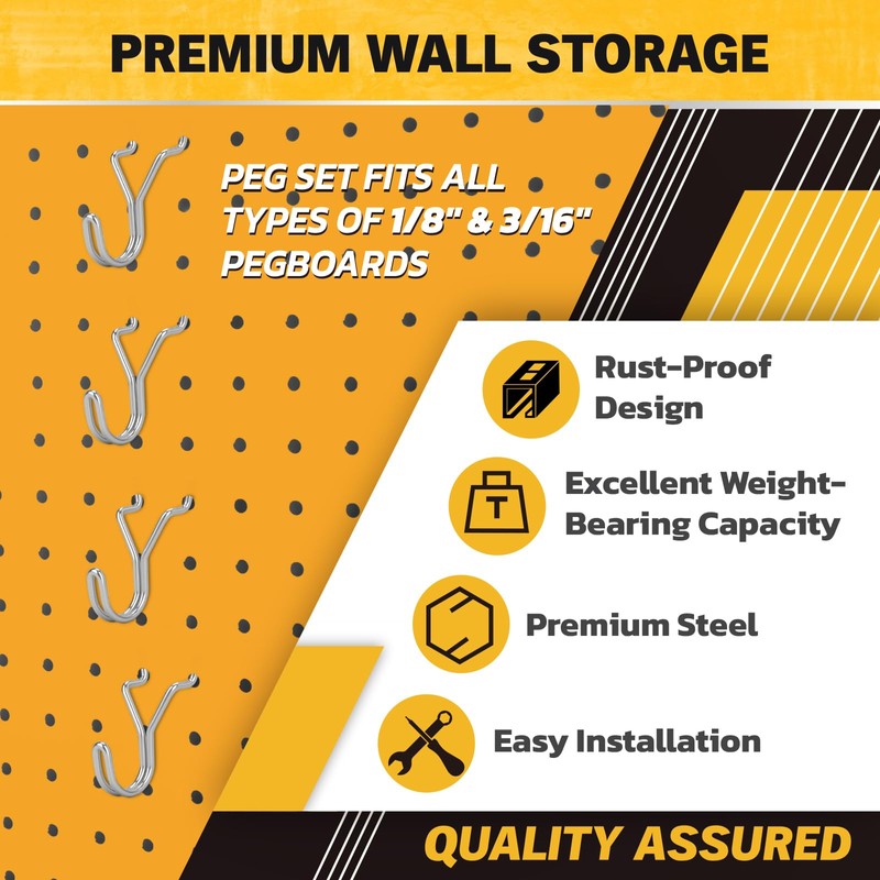 ELEAD 45-Piece Pegboard Hooks J-Hook, Silver J Hooks for Pegboard,