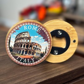 Cinque Terre Italy Travel Souvenir Destination Round Wood Magnetic Bottle Opener 2.5” 2-Pack