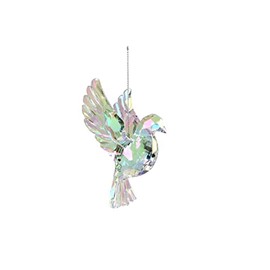 Gisela Graham : Christmas Decoration : Glass Effect Rainbow Iridescent Flying Dove