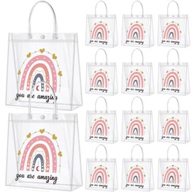 Dansydaisy 20 Pcs Inspirational Gifts Bulk for Women You Are Amazing Clear PVC Thank You Gift Bags Reusable Goodie Bags with Handles for Mother's Day Wedding 7. 87 x 7. 87 Inch