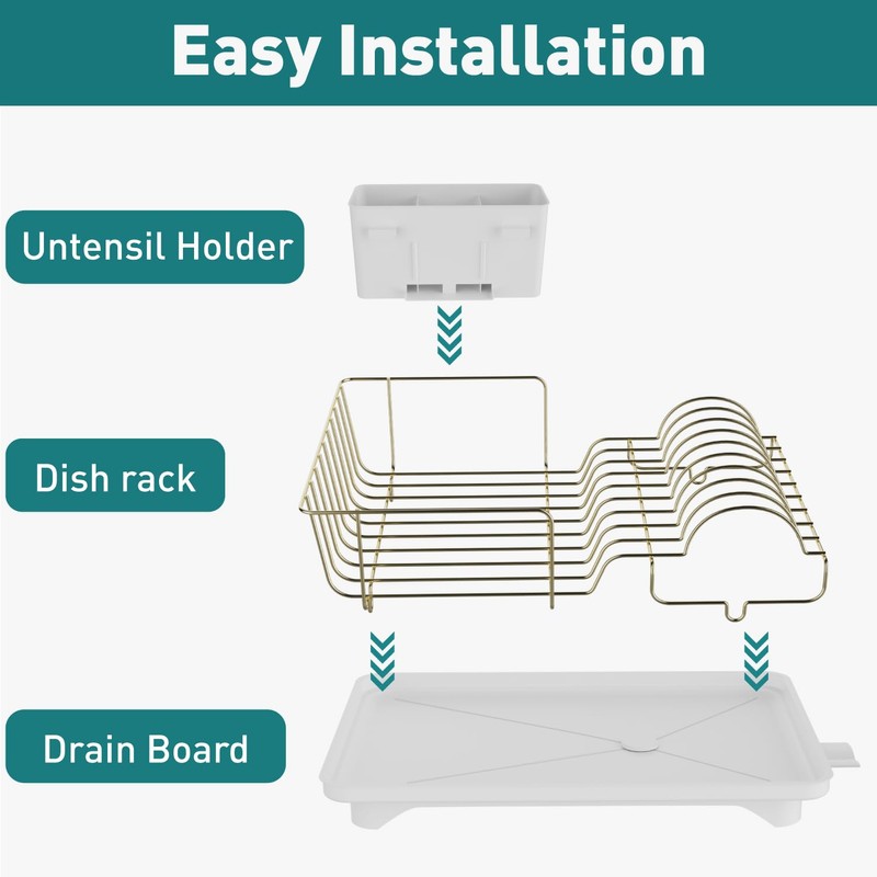 Buruis Dish Drying Rack for Kitchen Countertop, Large Capacity Gold