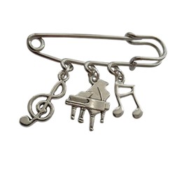 Piano and Music Note Charm Pendant Brooch, Punk Vintage Style