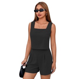 Mono de mujer de lino, dos piezas, sin mangas, camisa de gasa, pernera ancha, cintura elástica, informal, pantalón corto de lino