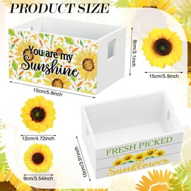 Marsui Summer Tiered Tray Decor Sunflower Mini Wooden Crate with 6 Artificial Sunflowers Farmhouse Rustic Table Decor for Home Kitchen Party Centerpiece