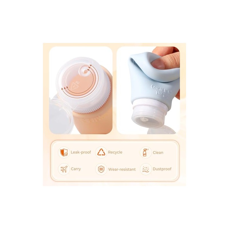 Diboniur 4 Pack Travel Bottles for Toiletries with Labels, 98ml
