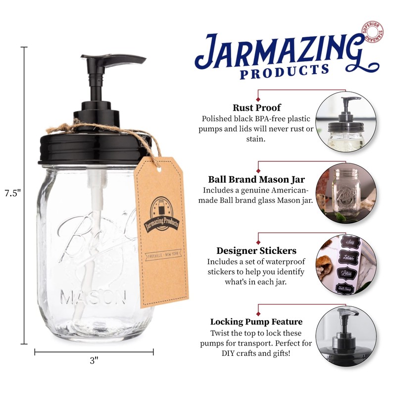Jarmazing Products Black Mason Jar Soap Dispenser Jars - 2
