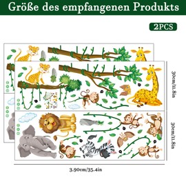 Wall Tattoo Jungle Animals Wall Stickers, Pack of 2 Tree Vines Wall Stickers, Elephant Giraffe Lion Monkey Zebra Owl Wall Sticker for Boys Girls Baby Room Bedroom Wall Decoration (30 x 90 cm)