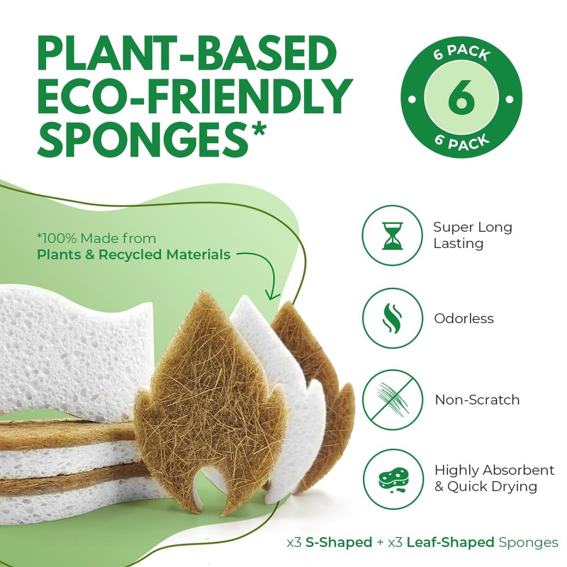 AIRNEX Natural Kitchen Sponges (6 Pack) - Biodegradable Cellulose &