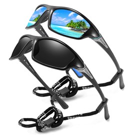 Tramean Sports Polarized Sunglasses for Men Women Driving Fishing Baseball Cycling 100% UV Protection Wrap Around Sun Glasses 2Pack