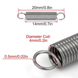 GUNGY Zugfedern mit Haken Edelstahl Zugfeder Spannfeder 20mm Außendurchmesser 4mm Drahtdurchmesser 0,5 mm Hakenwinkel 90 Grad Maximale Zugkraft 0,7kg 0,5x4x20mm 20 Stück