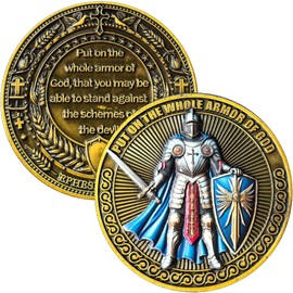 Armor of God Challenge Coin 1.57" Zinc Alloy with Protective Case – Ephesians 6:11 Verse Back, Christian Pocket Token for Courage, Spiritual Warfare and Daily Faith