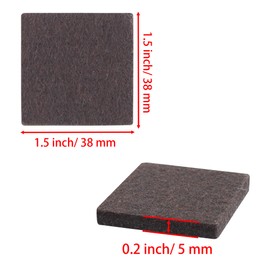 AUXBC 1.5inch Square Felt Furniture Pads, 16Pcs Self Adhesive Cuttable Felt Furniture Leg Pads Floor Protectors Furniture Sliders for Hardwoods Floors, Brown
