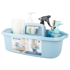 JiatuA Large Cleaning Supplies Caddy Portable Shower Basket Supply Organizer with Handle Plastic Bucket Tool Storage for Bathroom, Bedroom, Kitchen, College Dorm, Under Sink, Garden, Blue