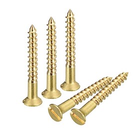 sourcing map Brass Wood Screws, 100Pcs M2.5 x 20mm Slotted Drive Flat Head Self Tapping Screw Countersunk for Woodworking Furniture