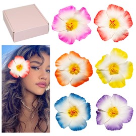 Hawaiian Flower Hair Clips for Women, 6Pcs Plumeria Hair Clips for Think Thin Hair, 3.5 Inch Artificial Flower Clips for Vacation Beach Party (Gradient hibiscus)